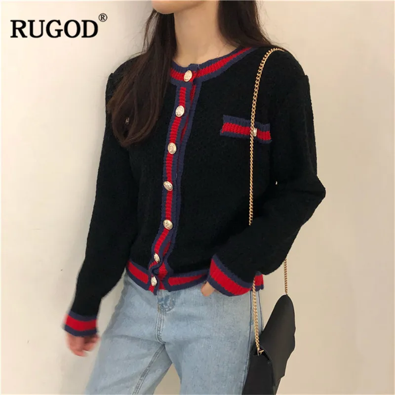 RUGOD, винтажные однотонные элегантные женские кардиганы, повседневные, корейский стиль, тонкие женские свитера, вязаная теплая зимняя одежда, pull hiver femme