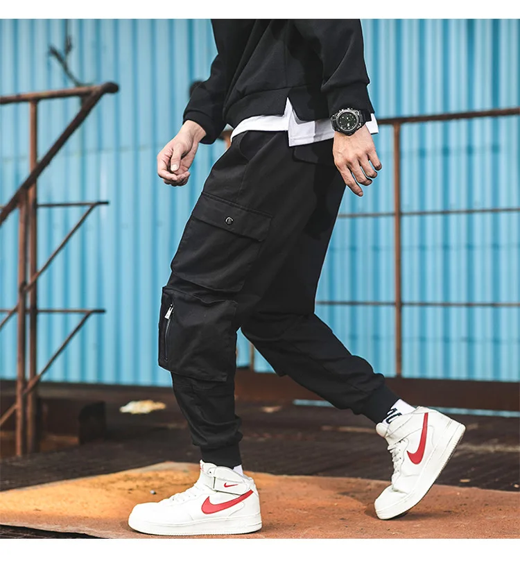 2019 SLOUPPG Мужская модная уличная одежда мужские спортивные штаны хлопковые брюки-карго с лентами брюки-шаровары с эластичной резинкой на