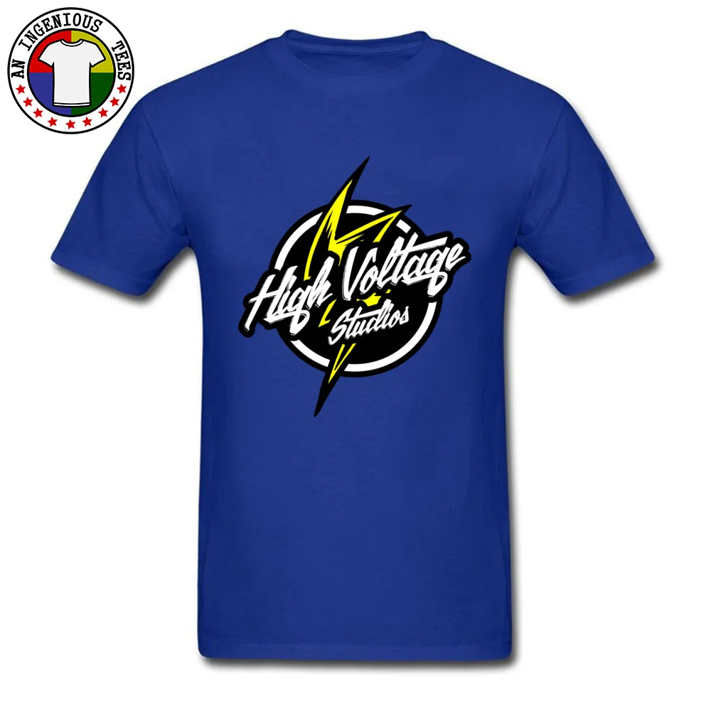 High Voltage Studios Logo O Neck T Shirts Summer/Fall Tops Shirts Short Sleeve 2018 Cotton Fabric Casual Tee Shirts Street Men High Voltage Studios Logo blue