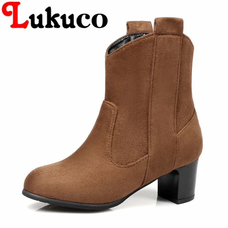 

Lukuco spring/autumn mid-calf boots 40 41 42 43 44 45 popular slip-on shoes high quality PU made with short plush inside