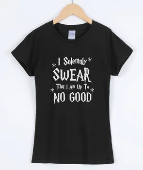 

Juniors I Solemnly Swear That I Am Up To No Good Funny T-Shirt For Lady 2019 Summer Cotton Casual Women's T-shirts Kawaii Top