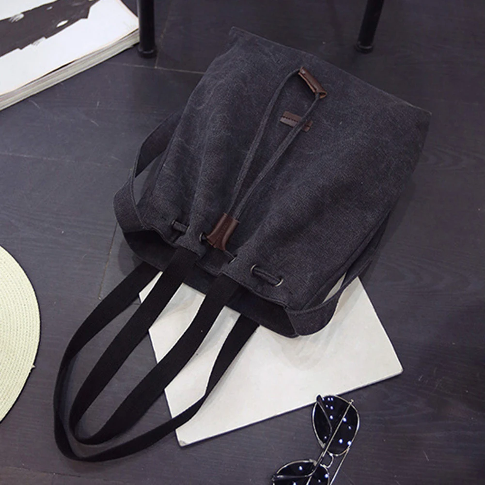 

Women Simple Canvas Large Handbag Tote Shoulder Crossbody Drawing String Bag
