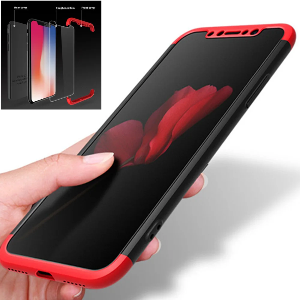 

360 Full Protection Case For iPhone XS XR XS MAX 8 Plus Slim Hard PC Plastic 3 In 1 Back Cover For iPhone X 10 7 6/6S Case Cover