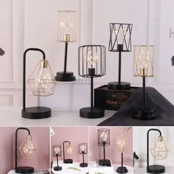 

Retro Black Geometric Wire Industrial LED Light Bulb Bed Side Battery Table Lamp