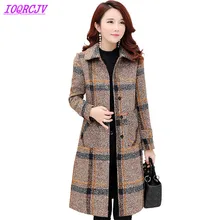 Модная плотная теплая клетчатая верхняя одежда, эксклюзивная женская осенне-зимняя шерстяная куртка, большие размеры, облегающие Женские шерстяные пальто IOQRCJV Q110