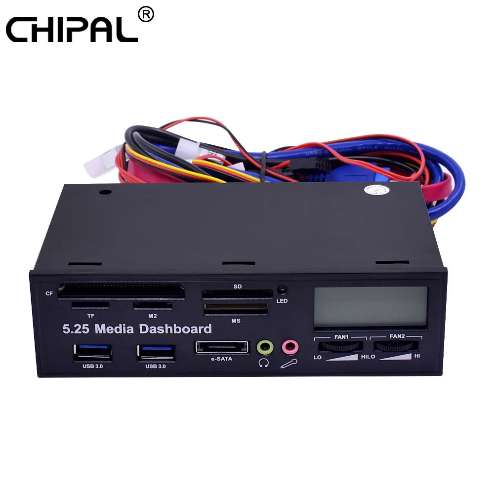 

CHIPAL 5.25" Media Dashboard Multifunctional USB 3.0 Front Panel 3.5mm Audio e-SATA MS CF TF SD Card Reader for PC Desktop ODD