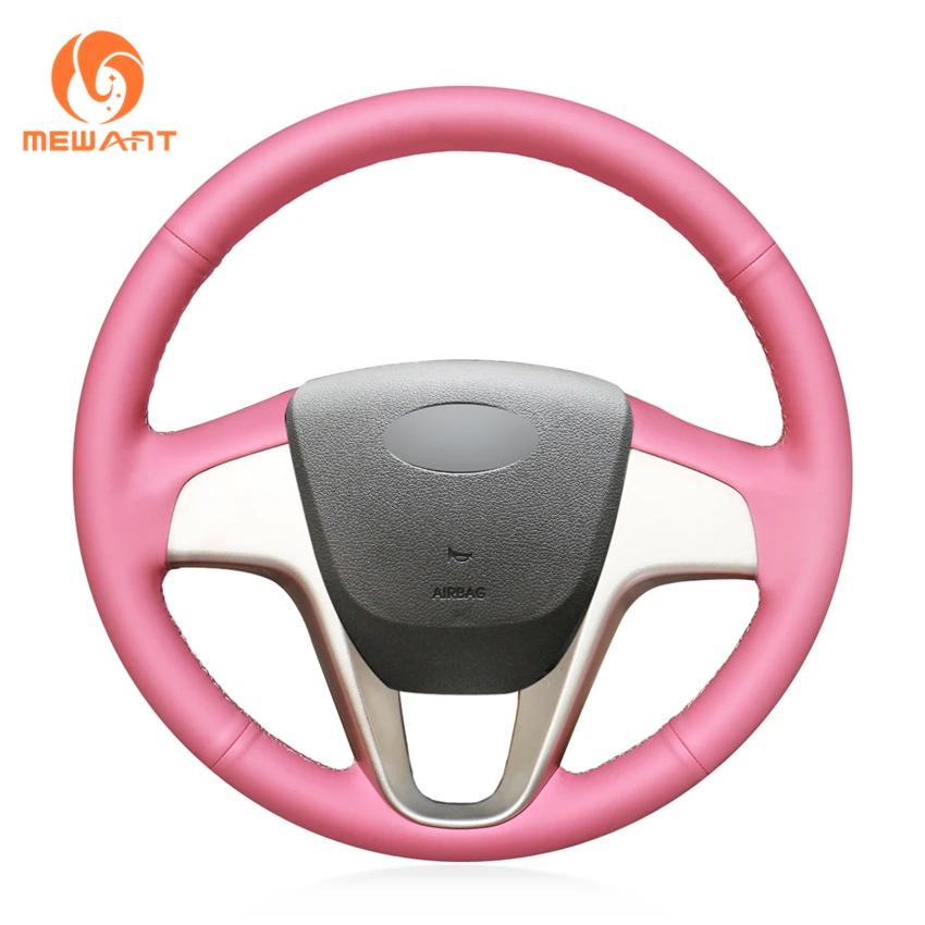 

MEWANT Pink Artificial Leather Car Steering Wheel Cover for Hyundai Solaris (RU) 2010-2016 Verna 2010-2016 i20 2009-2015 Accent