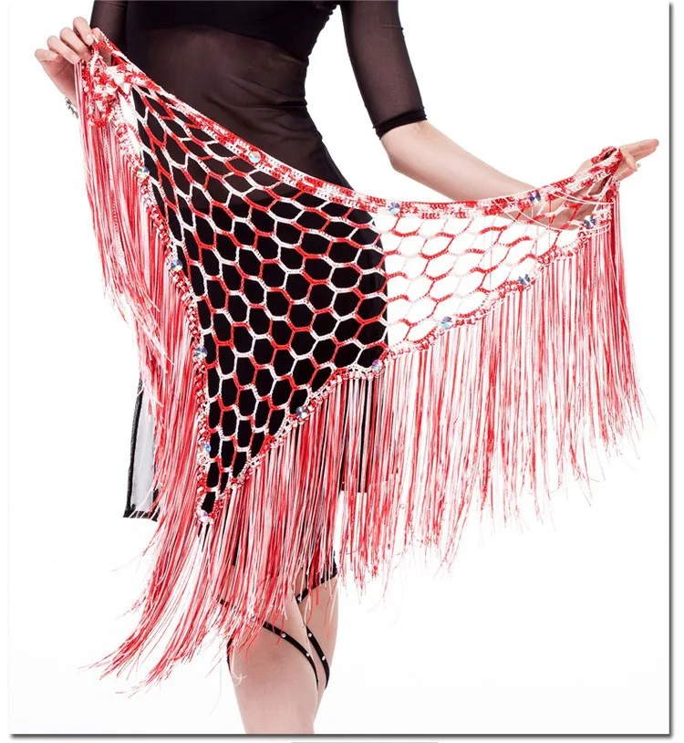 Разноцветная одежда для танца живота, тянущаяся Длинная кисточка, вязанная треугольная шаль, ручная вязка, женский пояс для танца живота