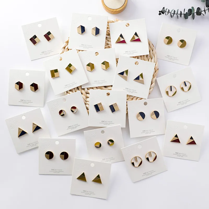New Color Matching Geometric Square Triangle Stud Earrings for Women