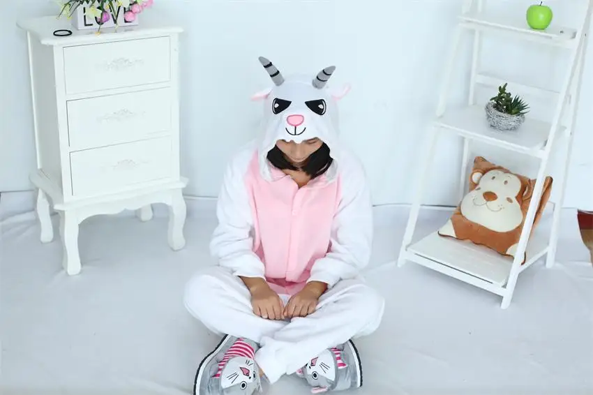 

Kigurumi Adult Cartoon Goat Onesie Cosplay Costume Sheep Pajamas Cartoon Animal Onesie Sleepwear For Christmas