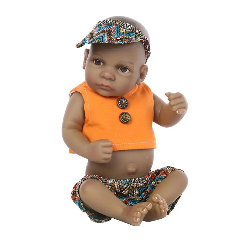

New Simulation Baby Boy Reborn Doll Vinyl Silicone Accompany Toy with Black Skin