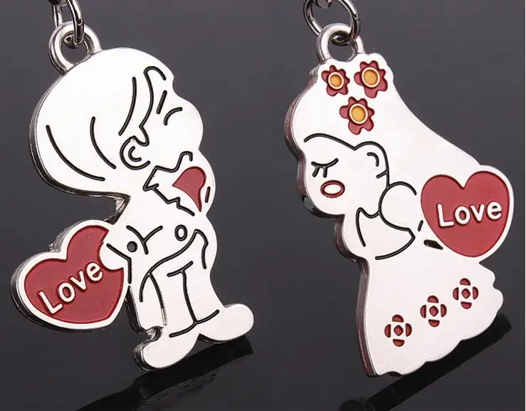 Брелок для влюбленных с изображением красного сердца ключ мультфильм брелок для ключей с ангелом 24 пар/лот
