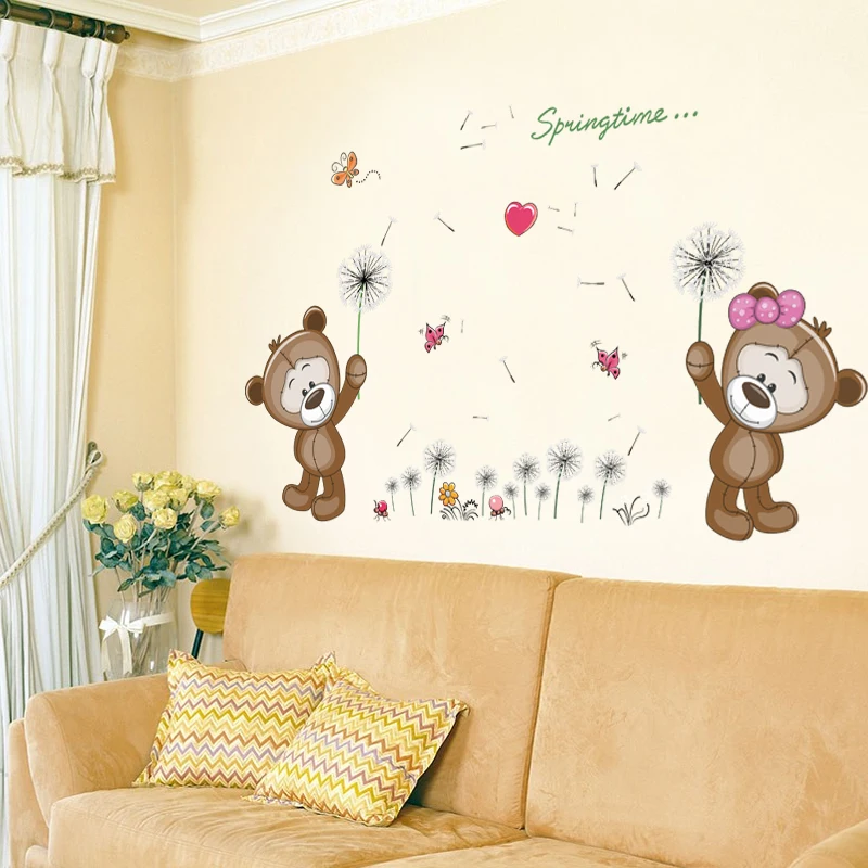 SK7010 стикер плюшевый наклейки на стену в виде медведя детская комната Домашний декор плюшевый медведь детская комната Наклейка в детскую комнату детский Декор