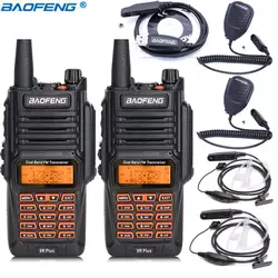 2 шт Baofeng UV-9R плюс 8 W высокой Мощность IP67 влагонепроницаемые Walkie Talkie + 1 программирования + 2 Динамик mic + 2 Air Акустическая трубка-наушник