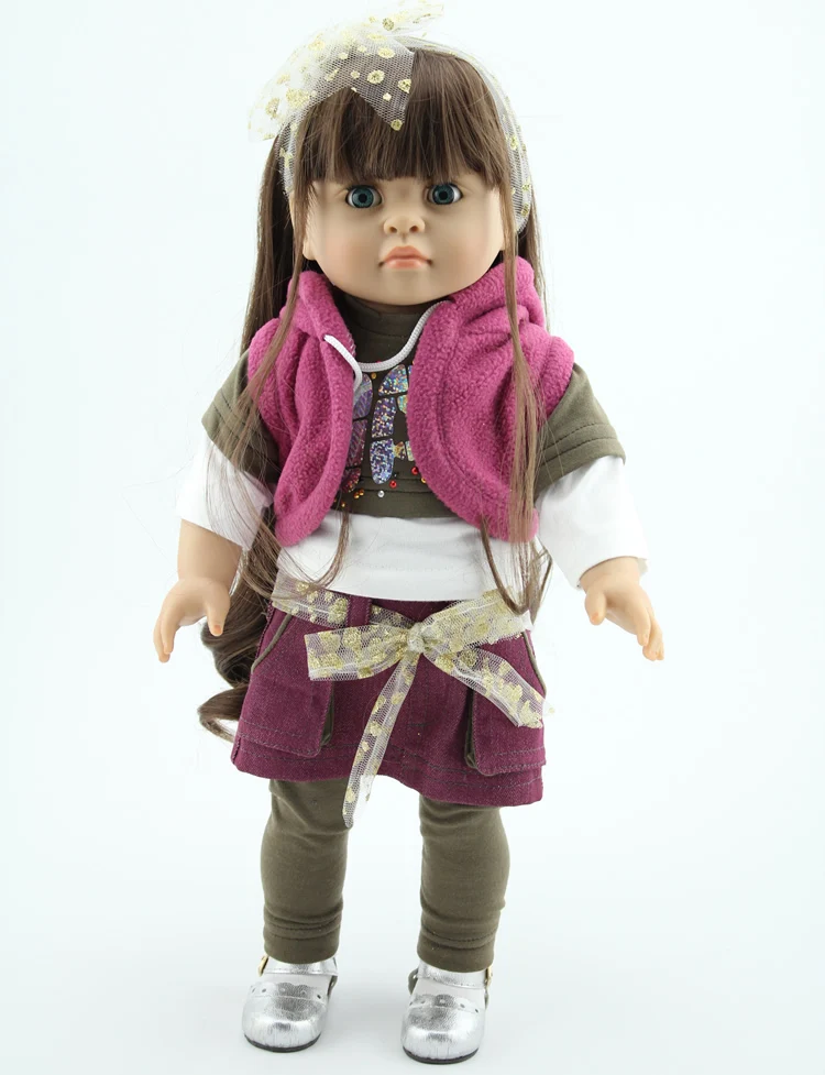 

18'' 45CM American Girl Doll Girl Toys Brown Long Hair Blink Eyes Vinyl Dolls Educational Toy Children Birthday Gift