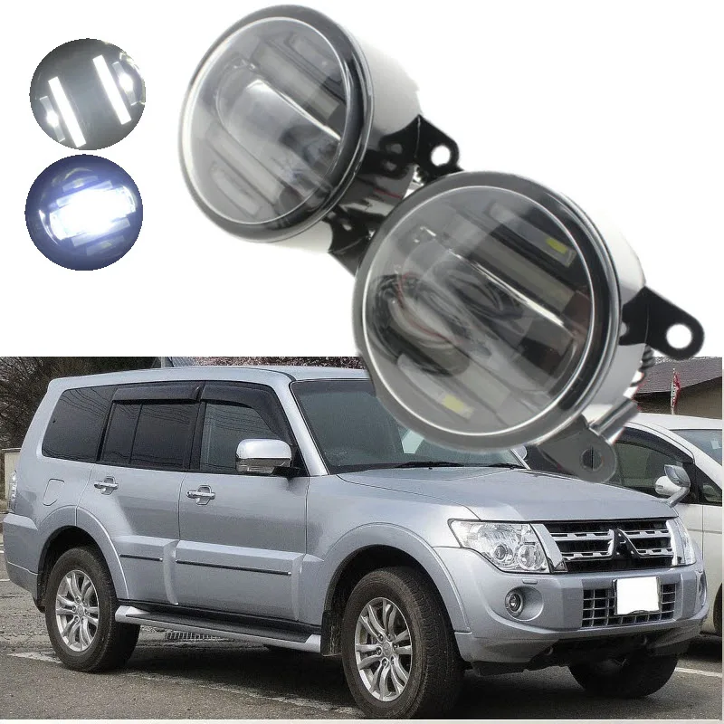 For Mitsubishi Pajero Montero Shogun 2in1 18W 1800LM LED Fog Lights White Cut Line Lens DRL