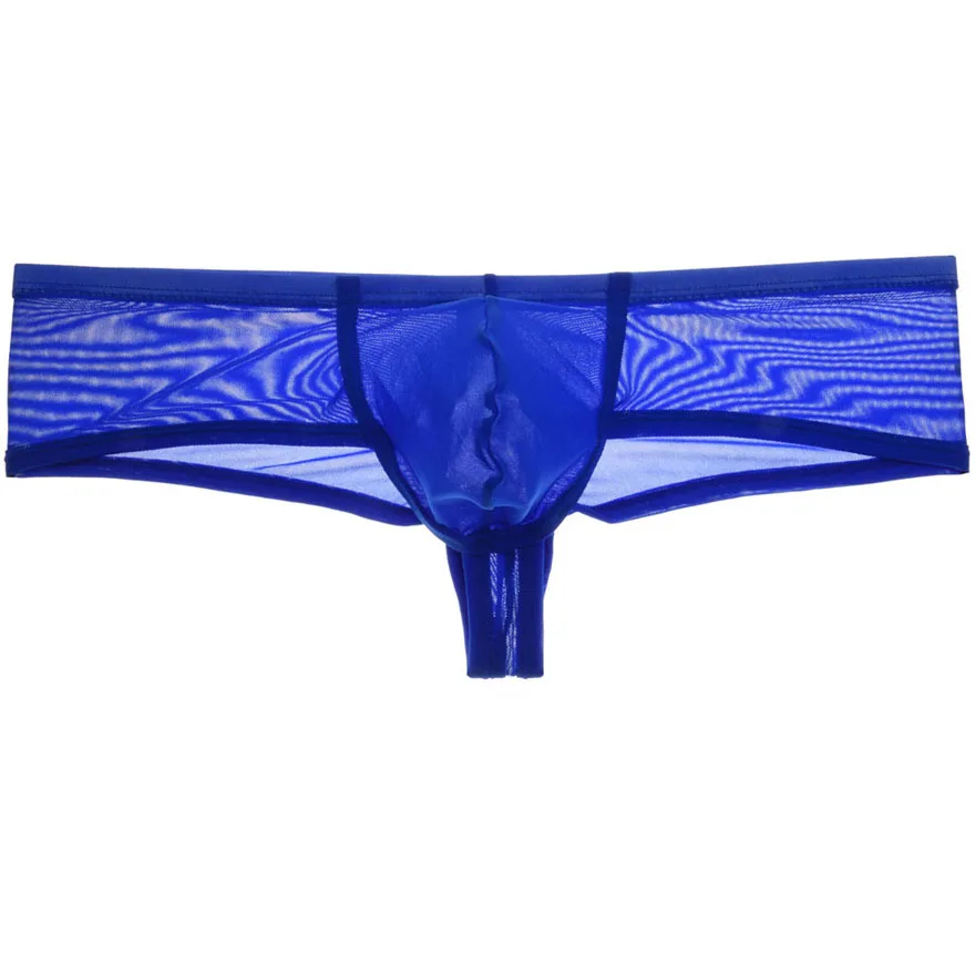 Мужские газовые боксеры супер мягкие дерзкие Гей Нижнее белье прозрачные бразильские бикини мини боксеры сексуальные мужские брюки бикини - Цвет: Синий