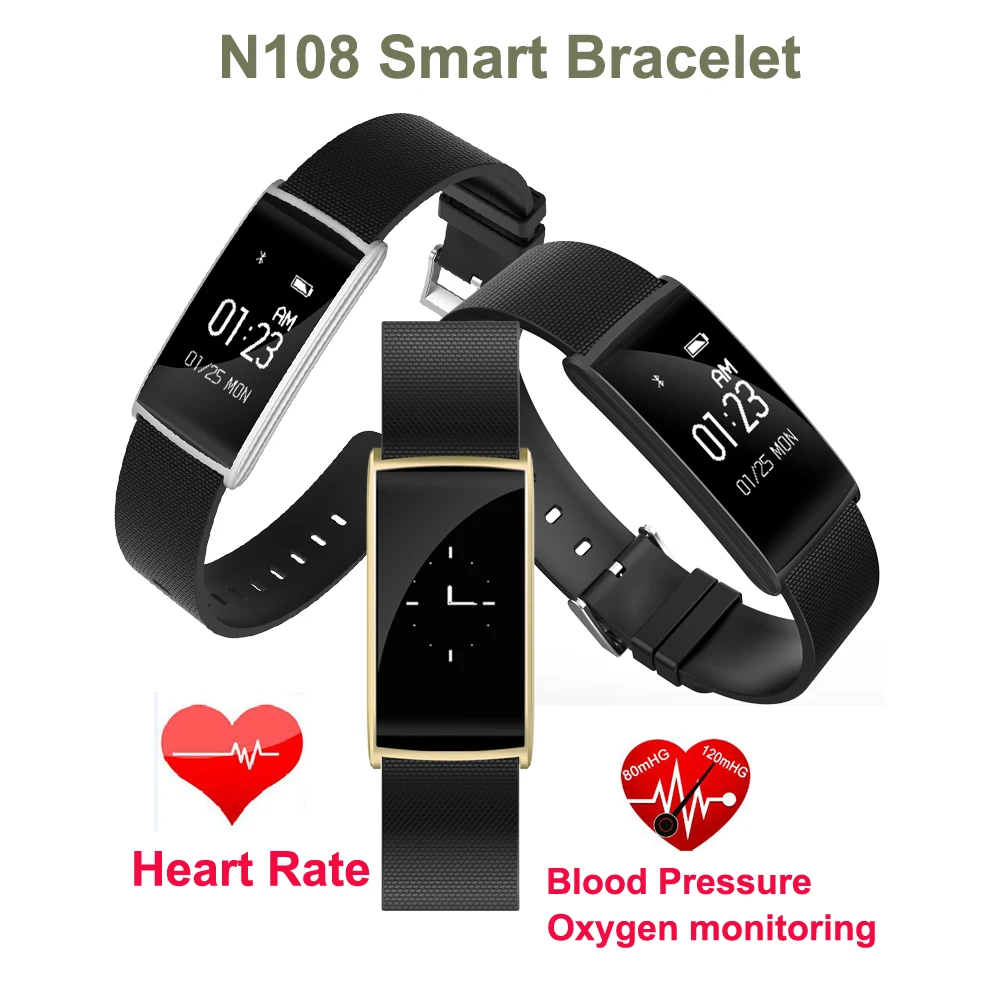 N108 Smart Wristbands Heart Rate Monitor Blood Pressure Oxygen Sleep