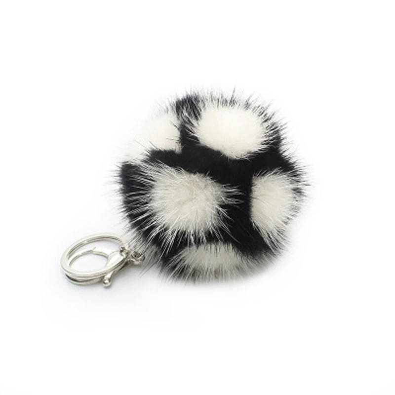 Fluffy Genuine Mink Hair Pompon Keychains Colorful PomPom Ball Football Pendent Key Ring Women Car Bag Hang Accessories Gift