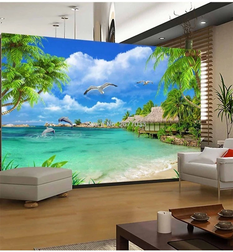 Пользовательские 3D высокой четкости Приморский кокосовое дерево пейзаж настенная бумага для 3D гостиной спальни стены домашний декор Fresco