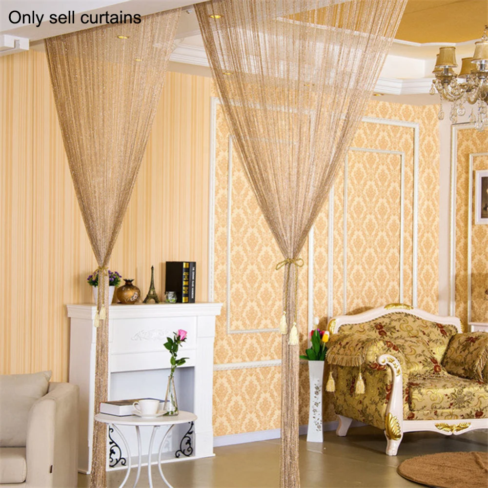 

Home Decoration Shiny Tassel Flash Silver Line String Curtain Bedroom Window Door Divider Curtain Valance Encrypted Partition S