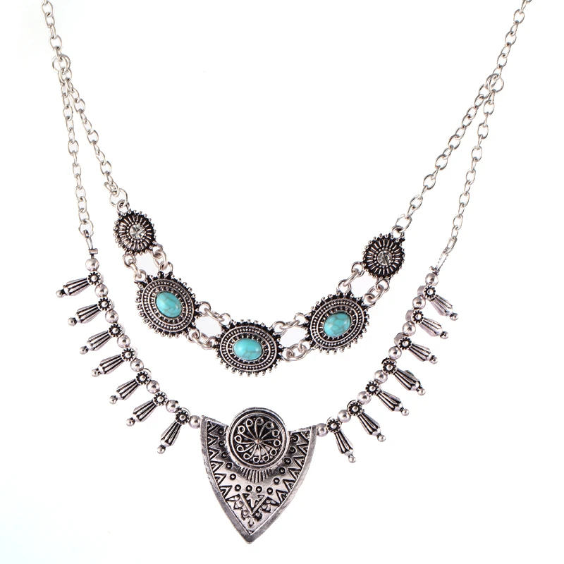 Silver black tribal statement colorful necklace
