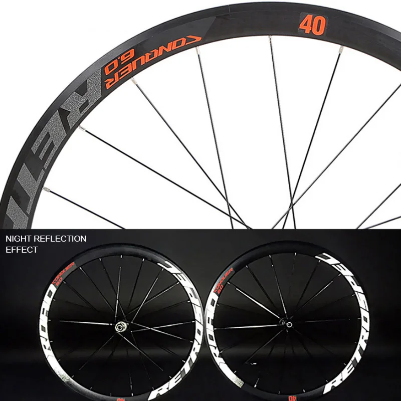 Top road bike wheels Ultralight aluminum alloy 40 knife carbon fiber wheel colorful reflective cursor 700C road bike wheel set 3