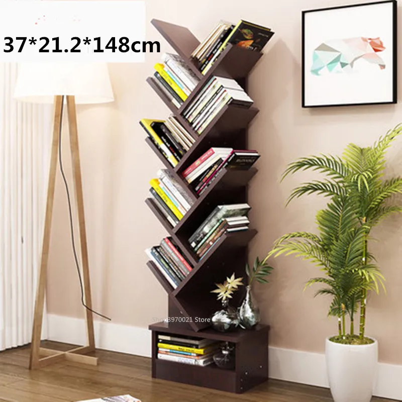 Modern 5-9-Tier Office Bookcase Wood Bookshelf Tree Storage Shelf Floor Standing Bookcase Organizer for Living Room - Color: 7