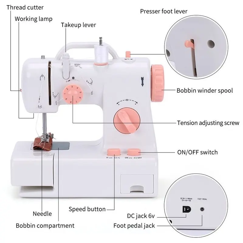 Мини электрическая бытовая швейная машина 2 регулировка скорости с легкой педалью электрическая бытовая швейная машина