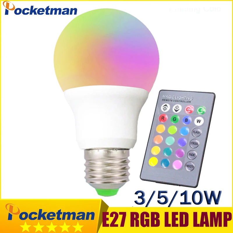 

RGB Led Lamp E27 10W 5W 3W 220V E27 LED RGB Light Bulb Lampada LED RGB Light E27 LED Lights Changeable IR Remote Controller