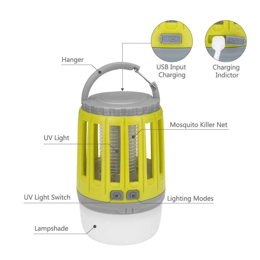 2 в 1 USB Перезаряжаемый светодиодный светильник от комаров Высокий/низкий светильник 360-400NM УФ-светильник от комаров Zapper для спальни кемпинга палатки
