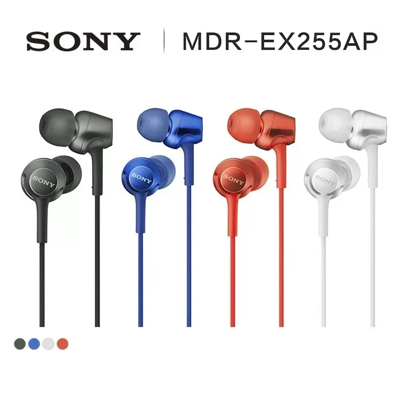 Оригинальные наушники SONY MDR-EX255AP 3,5 мм проводные наушники музыкальные наушники гарнитура Hands-free с микрофоном для xiaomi Huawei смарт-телефон