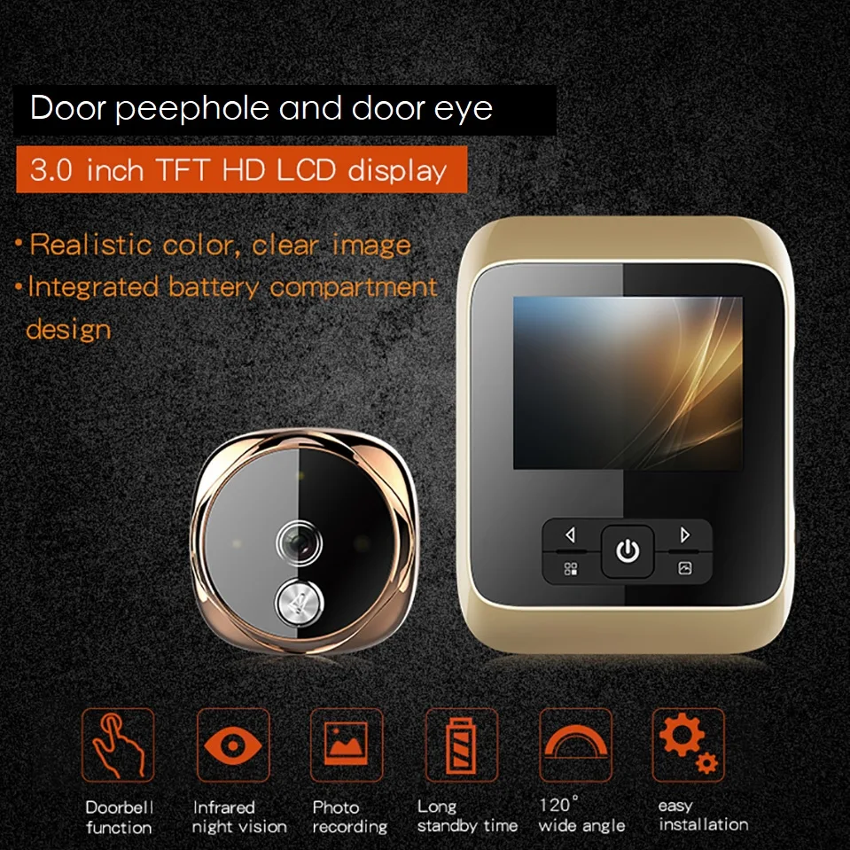 

Peephole Wireless door camera video-eye 3.0 inch TFT LCD Zinc Alloy Material IR Night Vision 25 rings digital peephole max 32GB