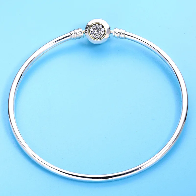 

925 Sterling Silver Logo Momemts Two-tone Signature Snake Chain Pandora Bracelet Bangle Fit Women Bead Charm Europe Jewelry