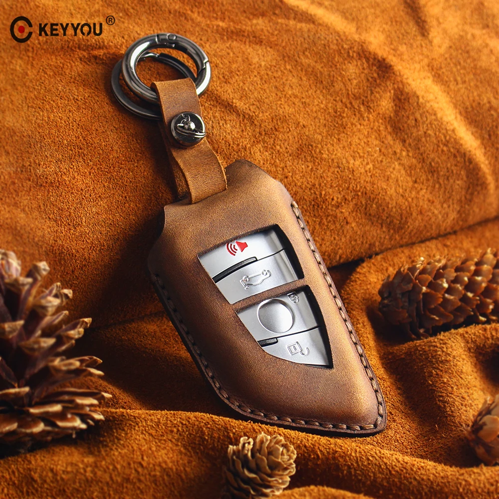 

KEYYOU New Leather Remote Keychain Car Key Case Fob Cover For BMW X6 F15 X4 X5 X6 540 740 750 1 2 5 X1 F48 X5 Key Bag For Bmw