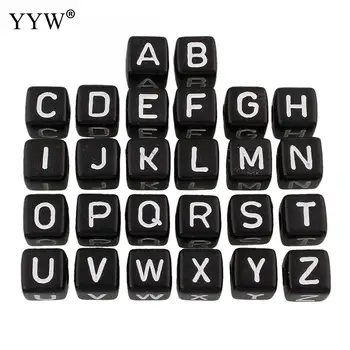 

550Pcs/Bag Alphabet/Letter Acrylic Beads Big Hole Loose Black Beads For Jewelry Necklace Making 9.5x9.5mm