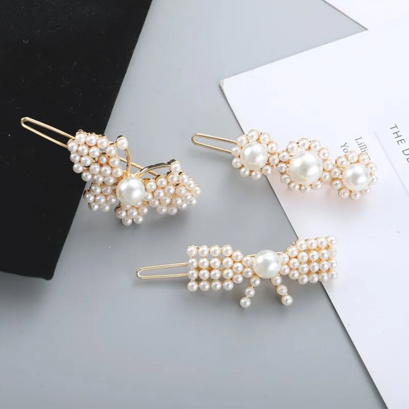 Hair Clip 1Pc Fashion Crystal Rhinestones Hairpin Star Triangle Round Shape Women Hair Clips Pearl Barrettes Styling Accessories Jewelry Accessories Hair Accessory Pearl Hairpins