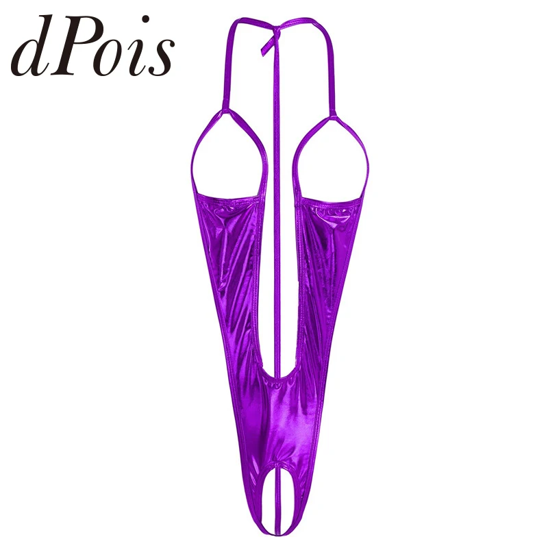 Women Lingerie Body Suit Patent Leather Open Bust Crotchless Backless Bodysuit Sleepwear Wetlook Women's Bodystocking Nightwear