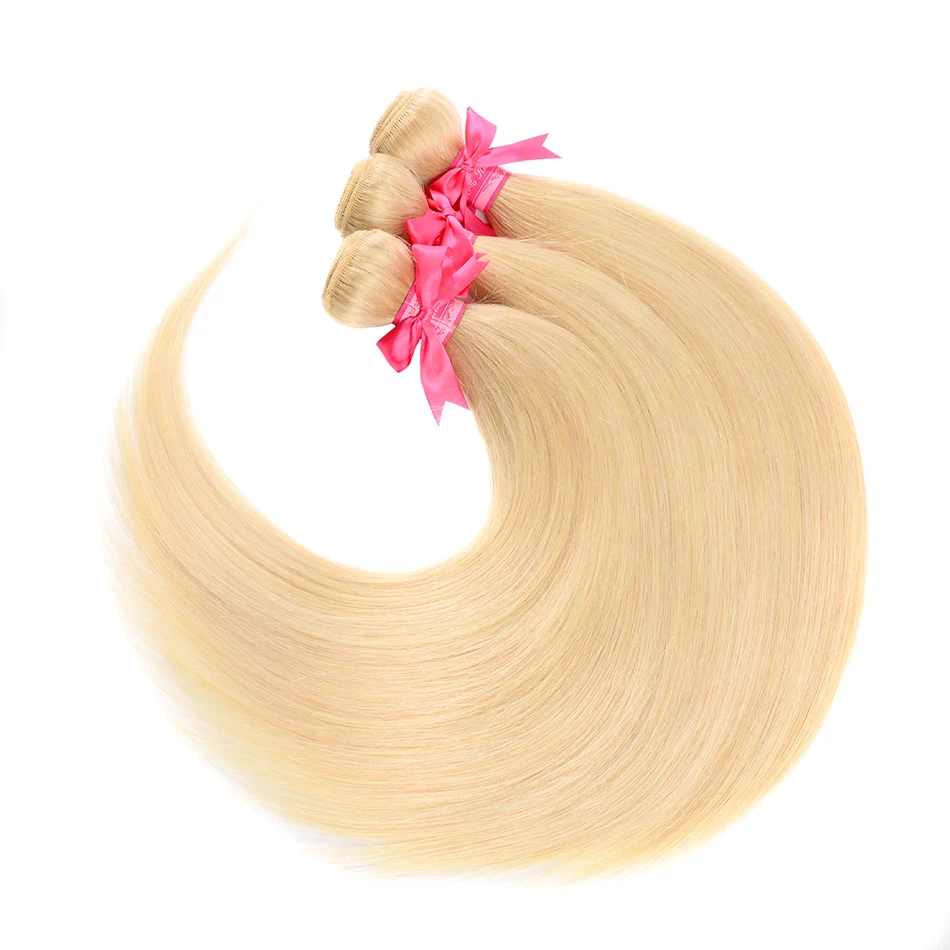 613 Мёд блондинка человеческих прямые волосы пучки 1/3/4 шт блондинка пучки перуанские прямые волосы ткань 100% человеческих волос Weave пучки