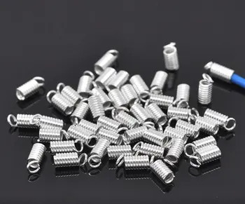

Free shipping!!!!!Silver Plated Coil End Crimp Fasteners 3*8mm fit 2-2.5mm cord