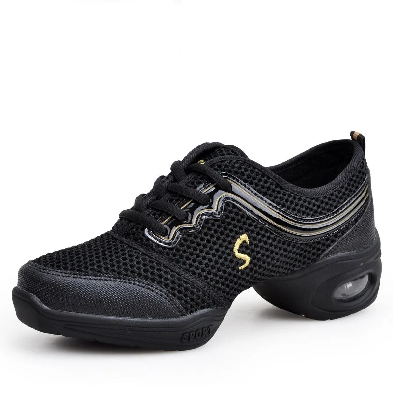 Comemore/ женские кроссовки с мягкой подошвой; дышащая обувь для танцев; женская обувь для тренировок; женские современные танцевальные туфли для бальных танцев; джазовая спортивная обувь - Цвет: 313 Black Gold
