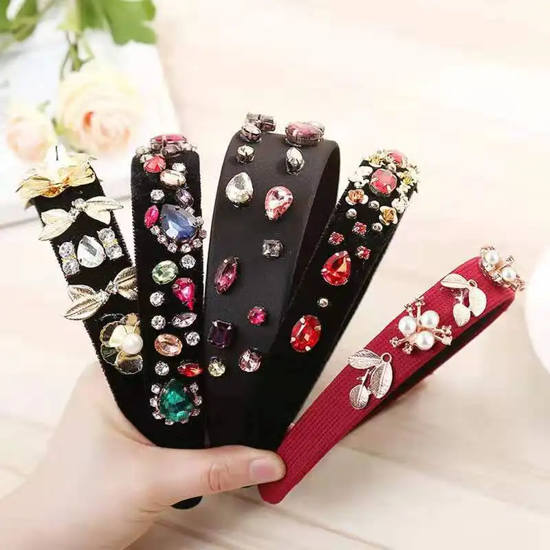 

Velvet Crystal Pearl Flower Headbands For Women Korea Hair Accessories for Girls Hair Bands For Girls Hairband Hair Bows
