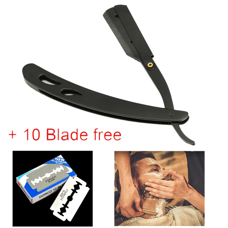 Classic Barber Tool Stainless Steel Straight Shaving Razor Men's Folding Shaving Knife Shaver &10 Blades
