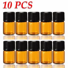 Новинка 10 шт 2 мл мини Янтарная стеклянная Пустая бутылка для эфирного масла Пробники коричневые многоразовые бутылки с отверстием редуктор и крышка