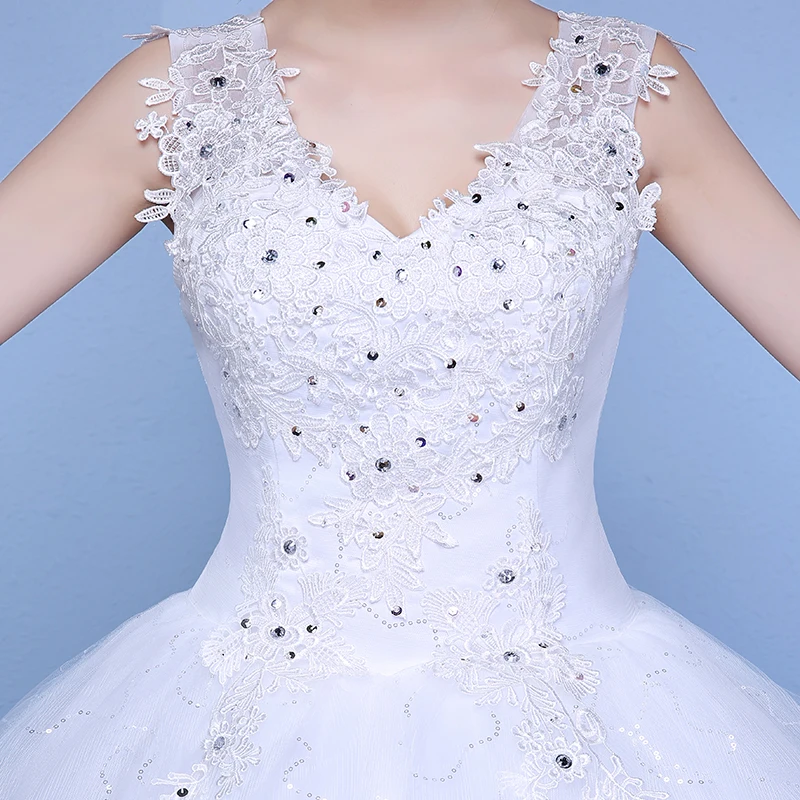 Свадебные платья с блестками, кружевами и v-образным вырезом, дешевые белые свадебные платья длиной до пола на заказ, Vestidos De Novia XN177