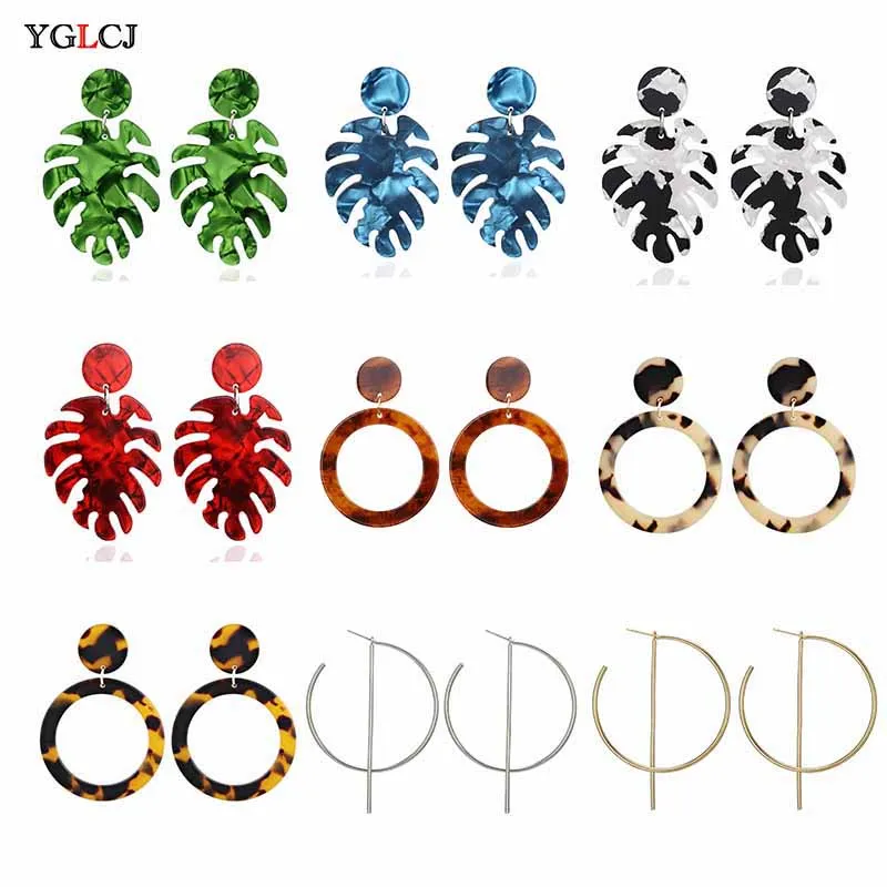 

YGLCJ Fashion Leopard Print Multicolor Acrylic Ladies Earrings Female Girls Personality Simple Geometric Pendant Alloy Earrings