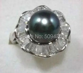 

Fashion 12mm Black South Sea shell pearl Bead Jewelry ring size 7 8 9