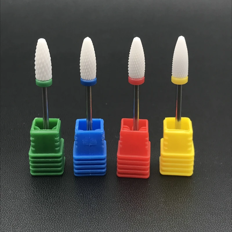 

White Ceramic Nail Drill Bit Manicure Pedicure Tool Electric Nail Drill Accessories Flame Bit dental burs