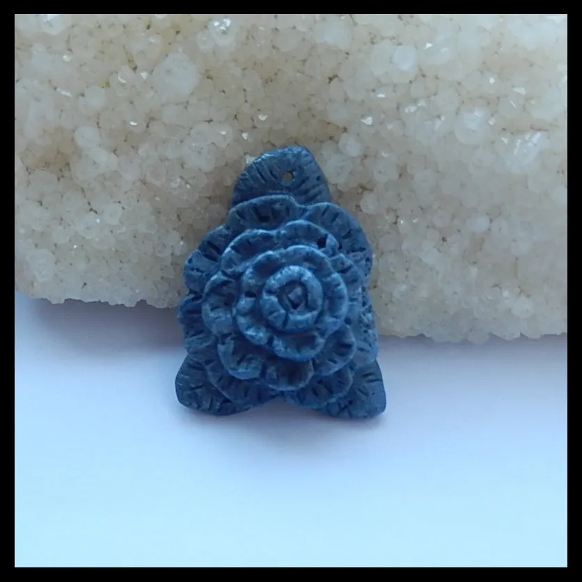 

Carved Flower Blue Coral Gemstone spicemen Necklace Pendant,37x30x11mm,10g
