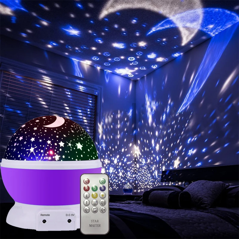 melhor Luz da estrela da noite LEVOU remoto Rotação Céu projetor USB Cabo de Iluminação Novidade Lua Céu lâmpada das Crianças Do Berçário Do Bebê da criança rotação